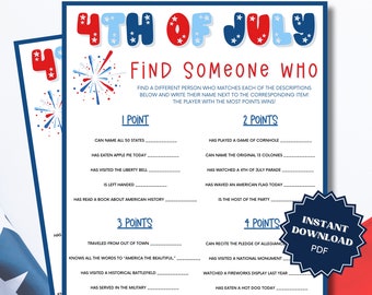 Find Someone Who 4th of July Game, 4th of July Games, 4th of July Party, Find Someone Who Bingo, 4th of July Games Printable