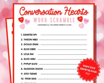 Valentine's Day Word Scramble, Classroom Games, Word Games, Valentines Game, Valentines Activity, Valentine Party Game, Valentines Day Game
