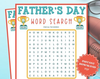 Father's Day Word Search, Fathers Day Game, Fathers Day Games, Word Games, Word Search, Kids Word Search, Group Games, Family Party Game