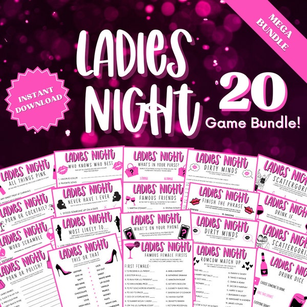 Ladies Night 20 Game Mega Bundle, Ladies Night Out, Girls Night Out, Ladies Night Game, Dirty Minds Game, Never Have I Ever, Purse Game