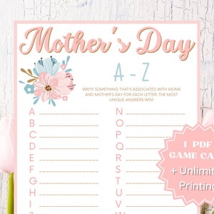 A-Z Mothers Day Game for Kids, Mothers Day Games, Word Game, Word ...