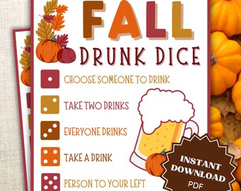 Drunk Dice Game Fall Printable, Fall Games For Adults, Adult Party Games, Fall Game Printables, Drinking Games, Adult Drinking Games