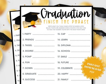 Finish The Phrase Printable Graduation Party Game, Graduation Games, Grad Party Games, Graduation Game, Finish My Phrase, Group Party Games