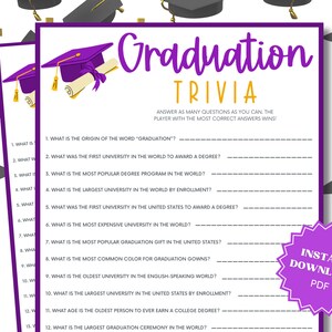 Graduation Trivia Printable Graduation Party Game, Graduation Games, Grad Party Games, Graduation Game, Graduation Party Games, Trivia Games
