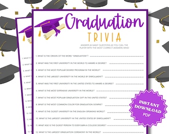 Graduation Trivia Printable Graduation Party Game, Graduation Games, Grad Party Games, Graduation Game, Graduation Party Games, Trivia Games