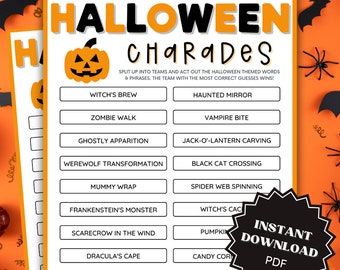 Charades Halloween Game Printable, Charades For Kids, Charades For Adults, Group Games, Halloween Games for Kids, Family Party Game