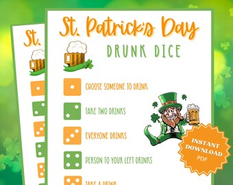 St Patricks Day Drunk Dice Game, St Patricks Games, St Patricks Game, Adult Drinking Games, Beer Games, Drinking Game, Adult Party Games
