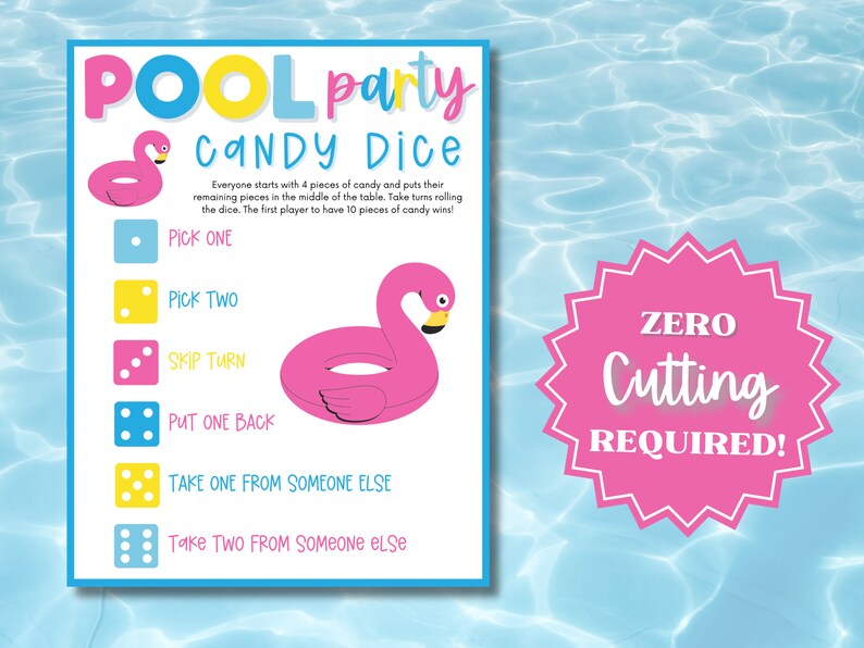 Candy Dice Pool Party Printable Game Pool Party Games Pool Etsy