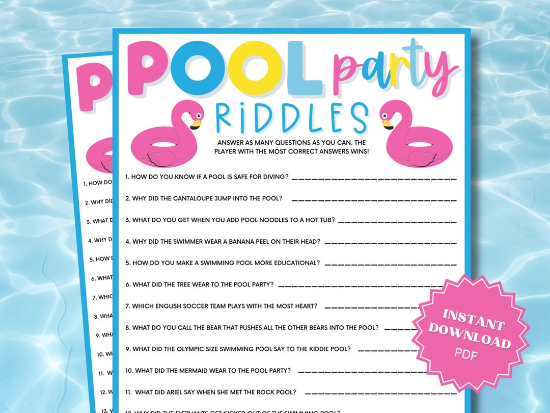 Riddles Pool Party Games for Kids, Trivia Games, Pool Party Game, Pool