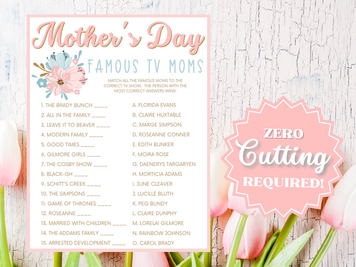 Famous T.V. Moms Trivia Printable Mothers Day Game Group Etsy