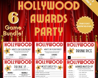 Oscars Party 6 Adult Game Bundle, Academy Awards Dice Game, Oscar Party, Adult Drinking Games, Drinking Game, Adult Party Games Trivia Games