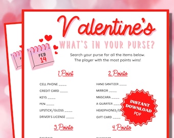 What's In Your Purse Valentines Day Game, Valentines Activity, Valentine Party Game, Adult Party Game, Virtual Games, Zoom Games