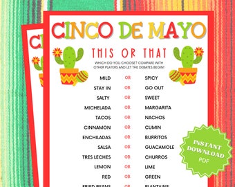 This Or That Printable Cinco De Mayo Game, Cinco De Mayo Games, Cinco De Mayo Party, Cinco De Mayo Activity, Cinco De Mayo, Would You Rather