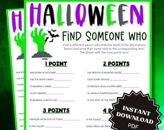 Find Someone Who Halloween Game Printable, Halloween Games, Halloween Games for Kids, Find Someone Who Bingo, Halloween Printable Games
