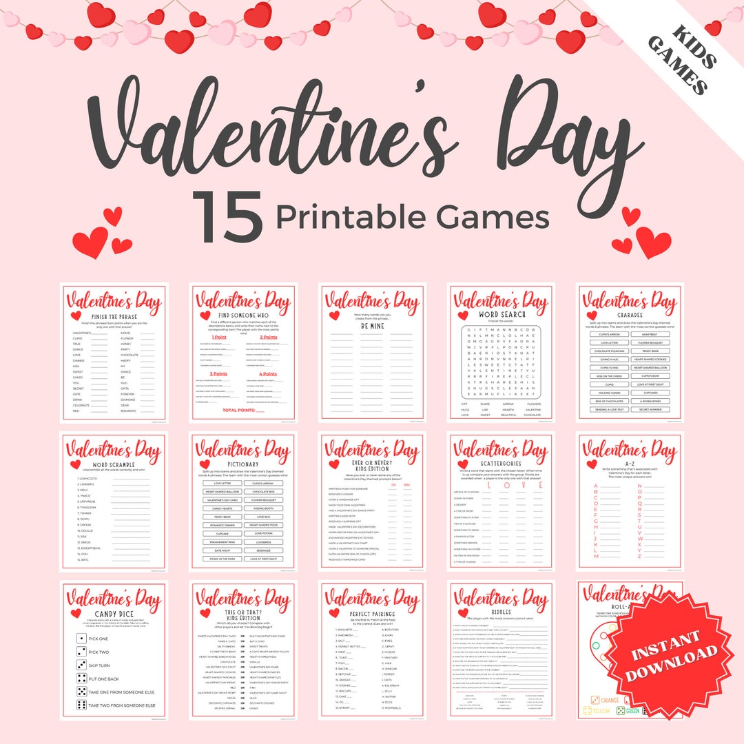 15 Kids Games Valentines Game Bundle, Valentines Games Printable ...