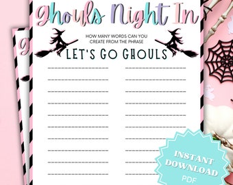 Ghouls Night In Let's Go Ghouls Printable Word Game, Ghouls Night Out, Moms Night Games, Ladies Night Games, Girls Night Games