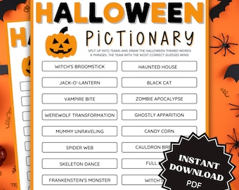 Pictionary Halloween Game Printable, Halloween Games For Adults, Halloween Printable for Kids, Family Party Game, Halloween Printable Games