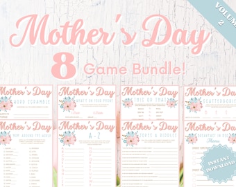 Printable Mother's Day 8 Game Bundle Vol. 2, Word Scramble, Scattergories, Trivia Games, Whats On Your Phone, This or That, Would You Rather