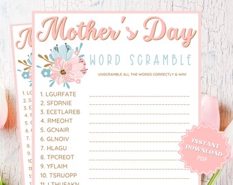 Word Scramble Mothers Day Game, Mothers Day Games, Word Game, Word Scramble, Mothers Day Activity, Mothers Day Party, Mothers Day Brunch