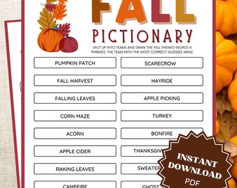 Pictionary Fall Game Printable, Fall Games Printable, Fall Games For Kids, Fall Game For Teens, Fall Games For Adults, Pictionary Game