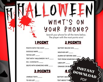 What's On Your Phone Halloween Game Printable, What's In Your Phone, Halloween Games, Halloween Printable Games, Halloween Games For Adults