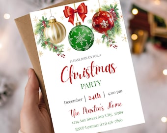 Retro Christmas Party Invitation | Editable Canva Template | Vintage Holiday Gathering Invite | Instant Download