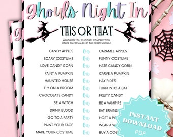 Ghouls Night In This or That Printable Halloween Game, Ghouls Night Out, Moms Night Games, Ladies Night Games, Girls Night Games