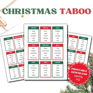 Jogo Tabu de Natal, Cartões Tabu de Natal, Tabu de Natal para Imprimir, Download Tabu de Natal, Cartões de Jogo Tabu de Natal, Indizível