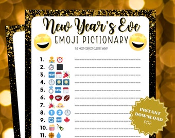 Emoji Pictionary New Year's Eve Game, New Years 2023, New Years Eve Kids, New Years Printables, New Year Party Games, New Years Activity