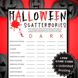 Scattergories Halloween Game Printable, Word Games, Halloween Games Download, Halloween Games for Kids, Halloween Games for Teens