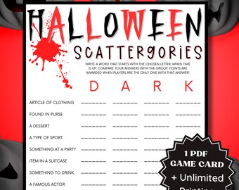 Scattergories Halloween Game Printable, Word Games, Halloween Games Download, Halloween Games for Kids, Halloween Games for Teens