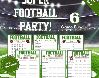 Super Bowl Party Games - 6 Game Bundle, Family Party Game, Kids Word Search, Word Games, Scattergories, Word Search, Word Scramble