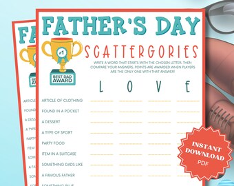 Scattergories Printable Father's Day Game, Word Games, Father's Day Party, Fathers Day Activity, Fathers Day Games, Fathers Day Ideas
