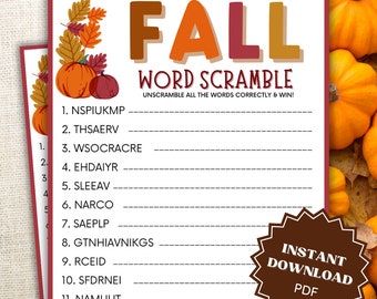 Word Scramble Fall Printable, Fall Games Printable, Fall Games For Kids, Fall Game Printables, Printable Fall Games, Kids Games, Word Games