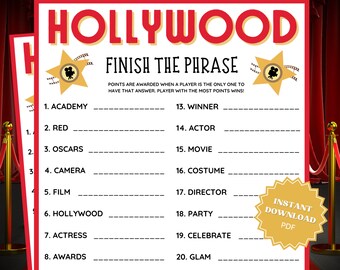 Finish The Phrase Oscar Party Game, Oscars Party, Oscars Party Games, Academy Awards, Academy Award Party, Group Games, Finish My Phrase