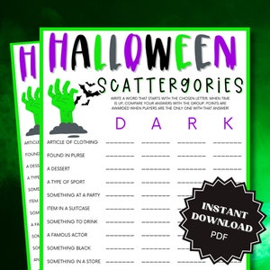 Scattergories Halloween Game Printable, Word Games, Halloween Games Download, Halloween Games for Kids, Halloween Games for Teens
