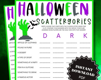 Scattergories Halloween Game Printable, Word Games, Halloween Games Download, Halloween Games for Kids, Halloween Games for Teens