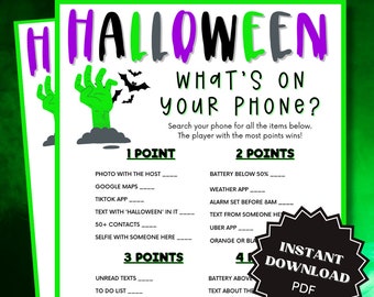 What's On Your Phone Halloween Game Printable, What's In Your Phone, Halloween Games, Halloween Printable Games, Halloween Games For Adults