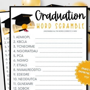 Word Scramble Printable Graduation Party Game, Graduation Games, Grad Party Games, Graduation Game, Word Game, Word Scramble, Grad Games