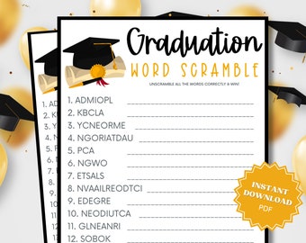 Word Scramble Printable Graduation Party Game, Graduation Games, Grad Party Games, Graduation Game, Word Game, Word Scramble, Grad Games