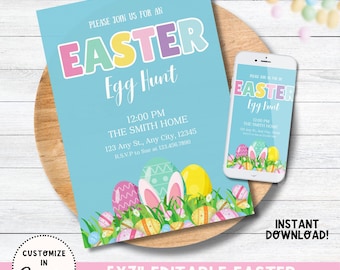 Easter Party Editable Easter Egg Hunt Invitation Template, Easter Egg Hunt Instant Download Invitation, Easter Egg Hunt Invitation