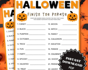 Finish The Phrase Halloween Game Printable, Finish My Phrase, Halloween Games for Kids, Group Games, Halloween Printable For Kids