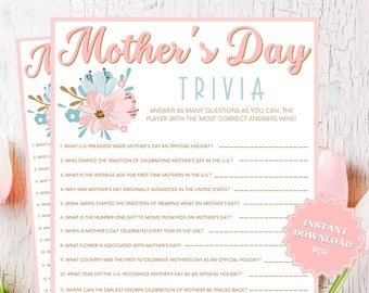 Mother's Day Trivia Printable Mother's Day Game, Group Games, Trivia Games, Mothers Day Activity, Mothers Day Party, Mothers Day Games
