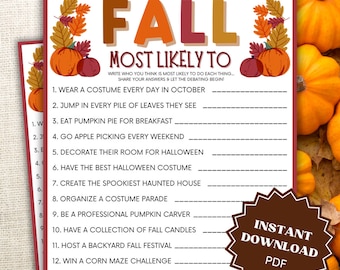 Most Likely To Fall Game Printable, Fall Games For Teens, Fall Games For Adults, Fall Game Printables, Fall Games For Office, Fall Games