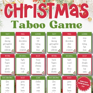Cartes tabous de Noël, Jeu tabou de Noël, Cartes tabous de Noël, Tabou des Fêtes, Cartes tabous des Fêtes, Jeu tabou, Set de jeux de cartes tabous