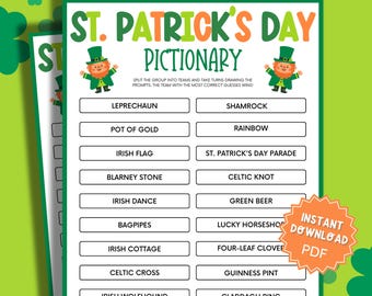 St Patricks Day Pictionary Game, St Patricks Games, St Patricks Game, Family Party Game, St Patricks Day Games for Kids, Pictionary Game