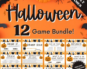 12 Halloween Games Bundle, Adult Party Games, Trivia Games, Drunk Dice, Drink If Game, What's on Your Phone, Halloween Games Bundle