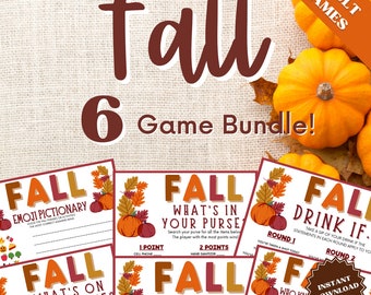 6 Fall Games Bundle, Fall Games For Adults, Fall Game Bundle, Fall Game Printables, Emoji Game, Adult Drinking Games, Whats On Your Phone
