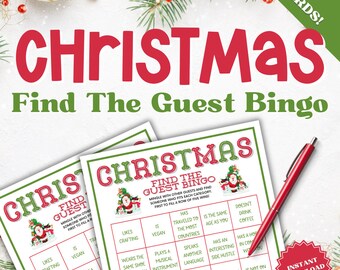 Find The Guest Bingo, Ice Breaker Bingo, Ice Breaker Games Christmas, Find the Guest Christmas Party, Christmas Find The Guest Game