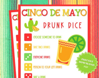 Drunk Dice Printable Cinco De Mayo Game, Cinco De Mayo Party, Cinco De Mayo Games, Adult Drinking Games, Drinking Game, Adult Party Games